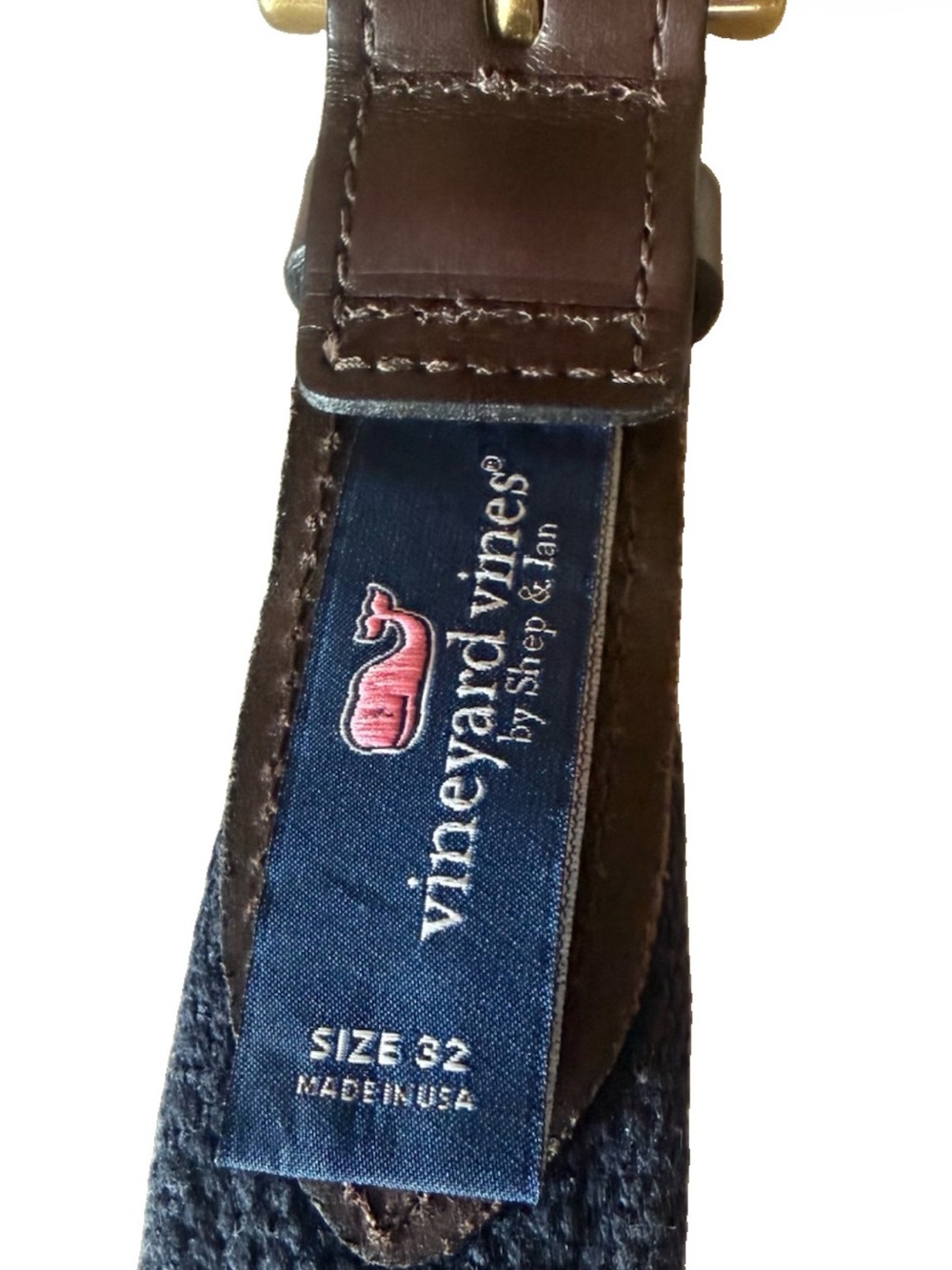 Vineyard Vines Skull Crossbones Ribbon Belt Size 32 Navy Leather Made USA